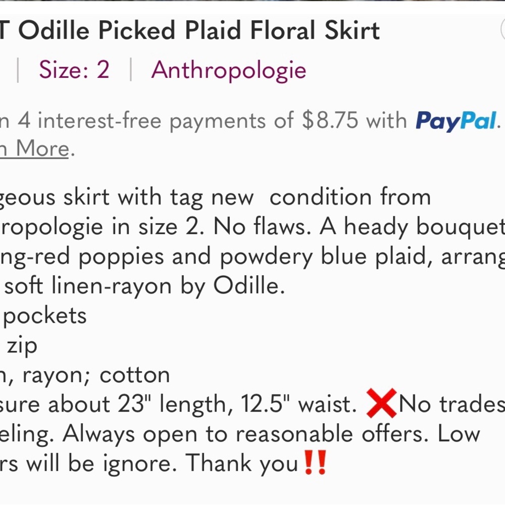Anthropologie Odille Skirt, size 2 - Picture 4 of 4